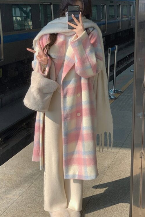 Women Winter Rainbow Woolen Overcoat ...