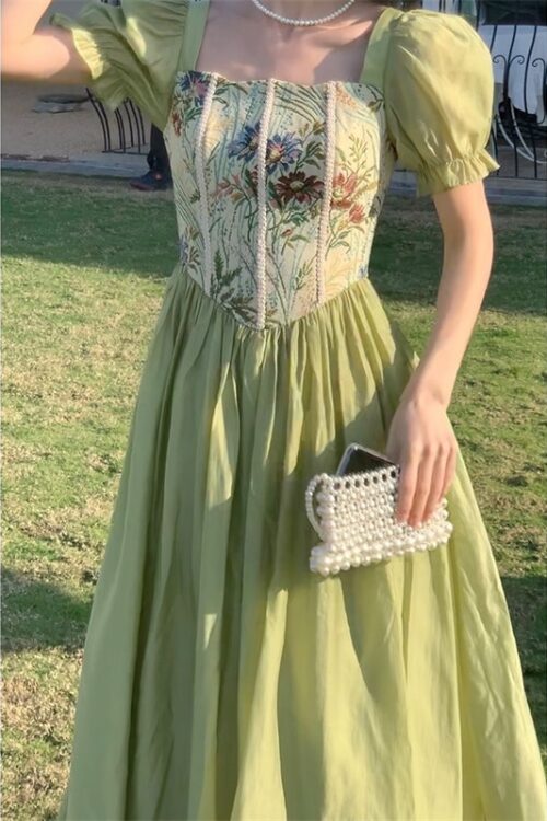 Women French Style Ink Green Maxi Dre...