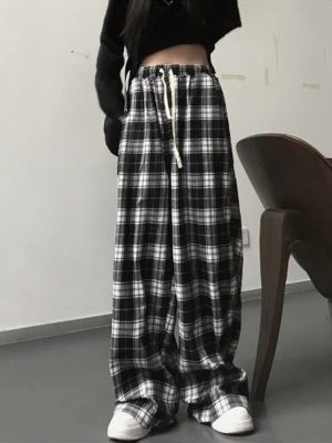 Harajuku Oversize Plaid Pants Women K...