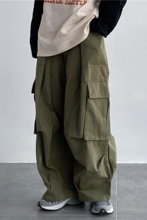 Japanese Streetwear Green Cargo Pants...