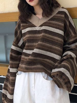 Women Knitted Sweaters Casual V Neck ...