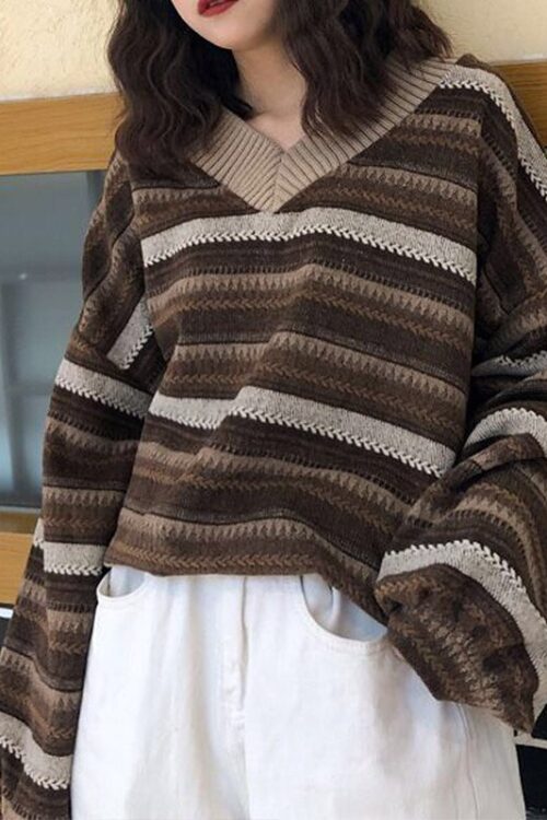 Women Knitted Sweaters Casual V Neck ...
