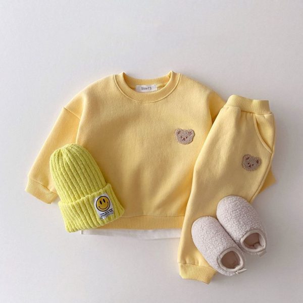 Baby Boys Winter Clothes Sets Warm Bear Velvet Sweatshirt Tops + Harem Pants 2Pcs - Image 5