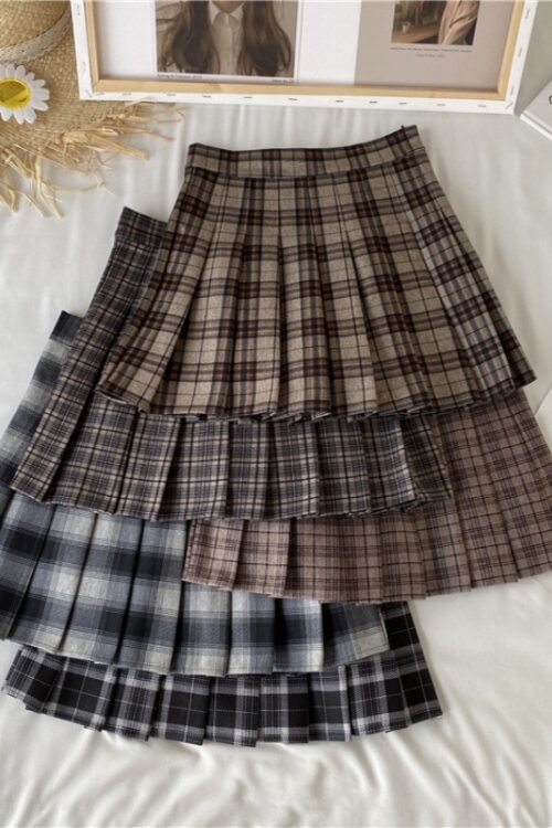 Korean Style Plaid Pleated Skirt Fema...