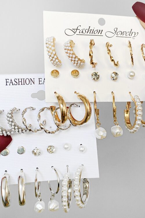 Fashion Pearl Hoop Earrings Set for W...