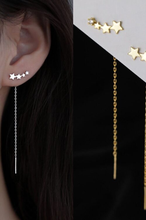 Trend Long Wire Tassel Thread Chain Climb Star Heart Beads Pendants Drop Earrings women’s Straight Hanging Earings Jewelry