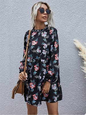 Autumn Winter Fashion Floral Dress Wo...