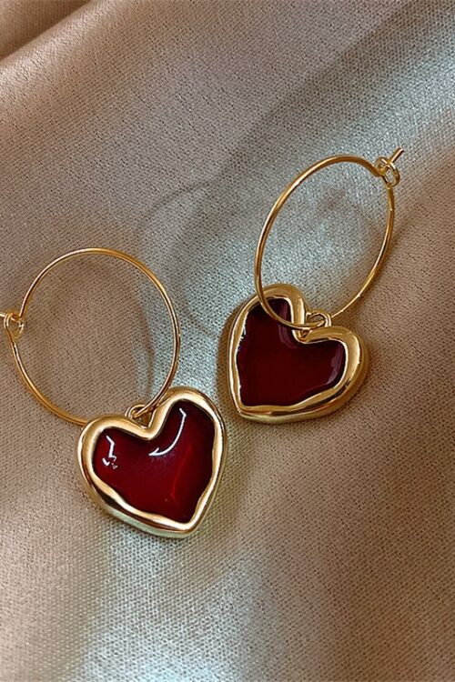 Sweet Burgundy Enamel Heart Earrings ...