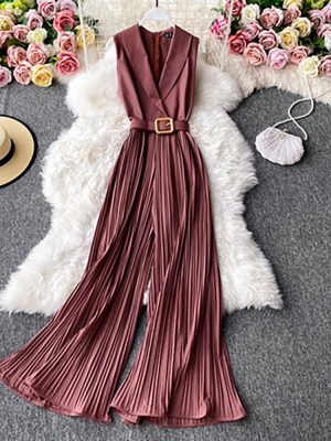 Women Vintage Notched Collar Draped Rompers 2023 Spring Summer Outfits