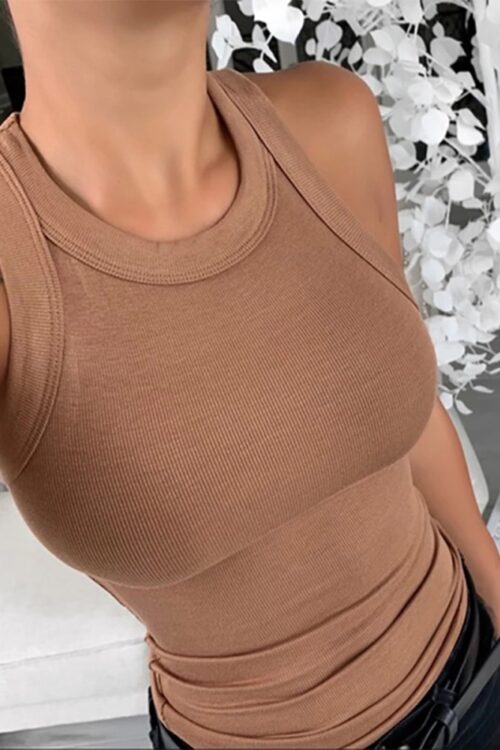 Women Solid Round Neck Ribbed Tank To...