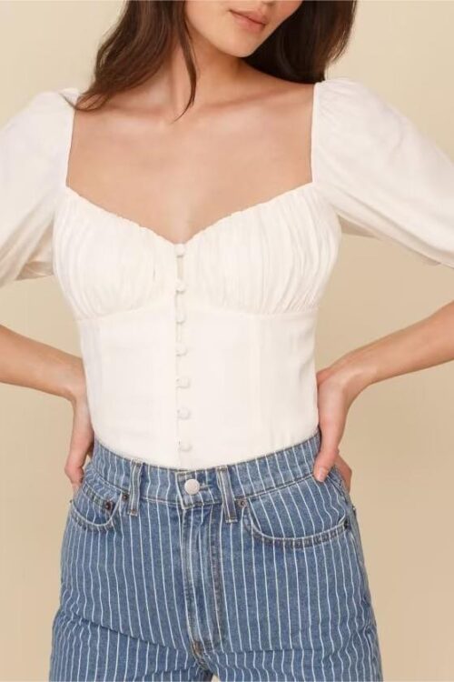 V neck Double Breasted Wrapped Chest White Cardigan Small Shirt Women Summer Elegant Top