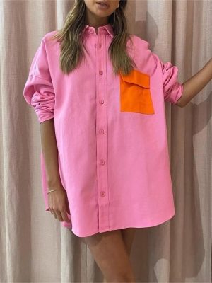 Women Clothing Mid Length Loose Shirt...