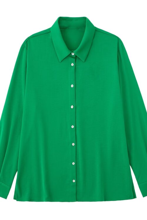 Fall Women Clothing Long Sleeved Green Drape Shirt