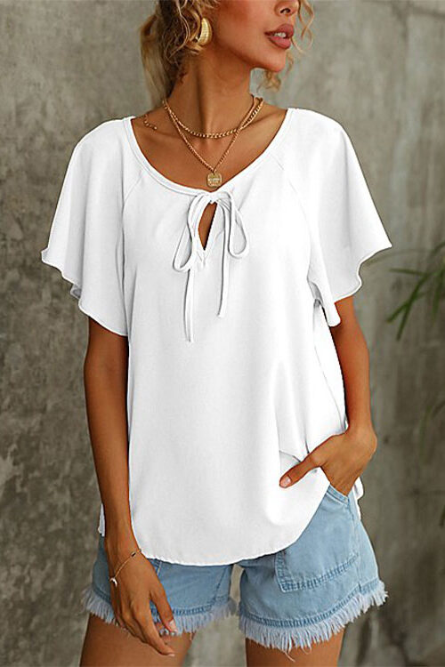 Summer Women Short Sleeve Solid Color V neck Shirt Top Women