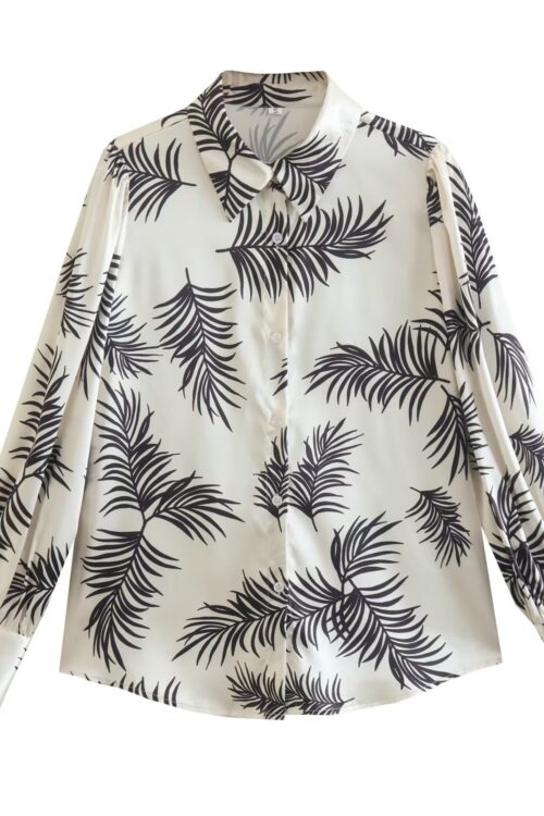 Loose Long Sleeve Tropical Print Shirt Top