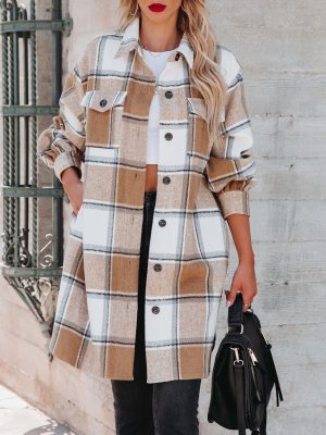 Winter Women  Collared Long Plaid Top...