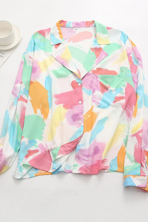 Summer Women Clothing Retro Rayon  Collar Printing Loose Shirt