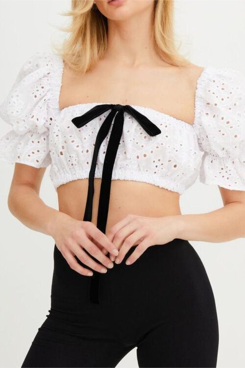 Sexy Crop Lace Lace Jacket Women Summer Bubble Sleeve Square Neck Backless Sweet Pure Desire Shirt