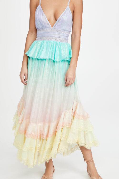Spring Lace Gradient Cami Dress Ruffl...