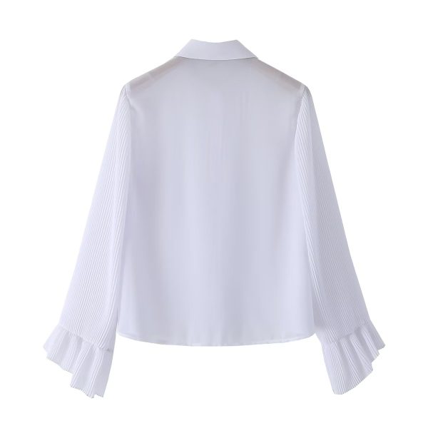 Small Pleated Sleeve Shirt Korean Women Clothing Spring Autumn Retro Lapels Vertical - Image 2