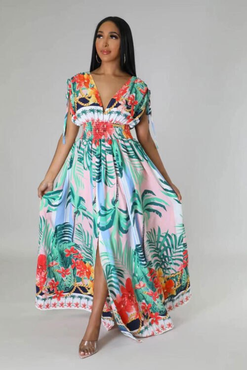 Summer Dress French Printed Dress Sle...