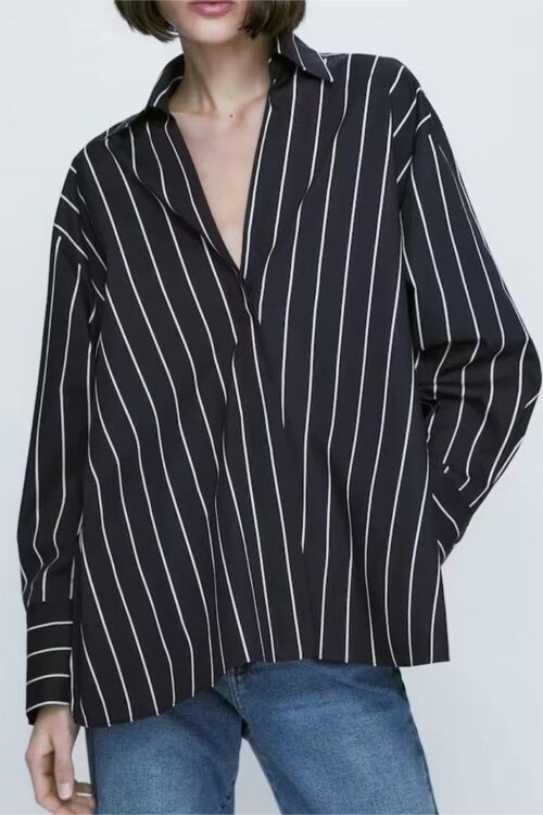 Women Striped Shirt Spring Korean Bus...