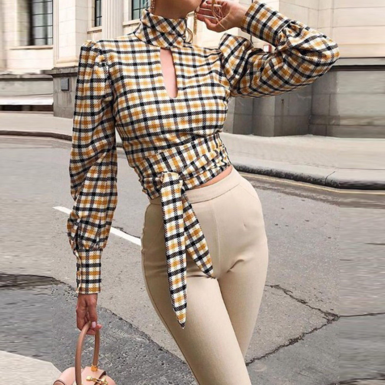 Long Sleeve Sexy Backless Korean Ladies Lattice Top