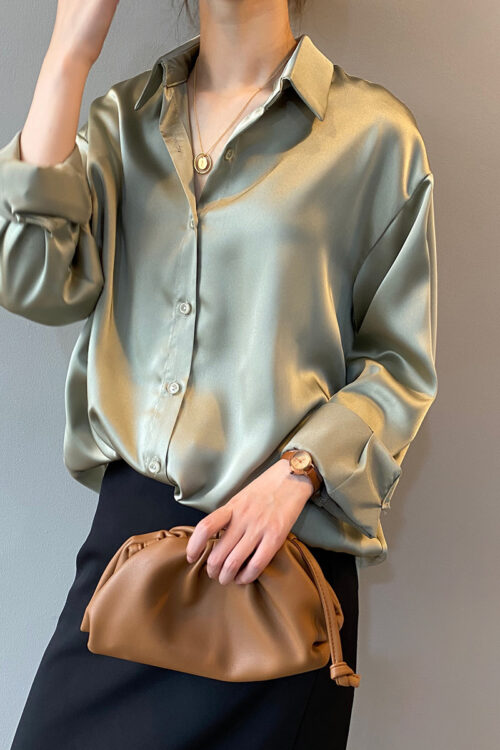 Shirt Spring Korean Solid Color Elega...