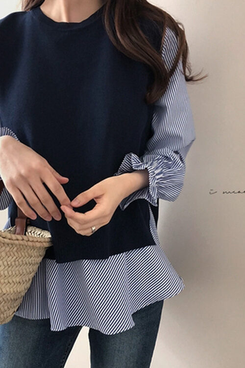 Two Piece Set Korean Autumn Winter Graceful Knitted Vest Long Sleeve Shirt Outfit