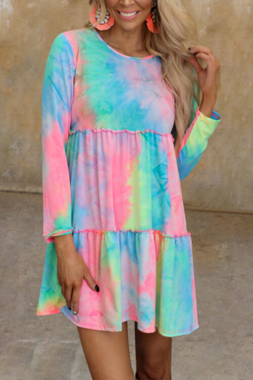 Spring Summer Tie Dyed Printed Long S...