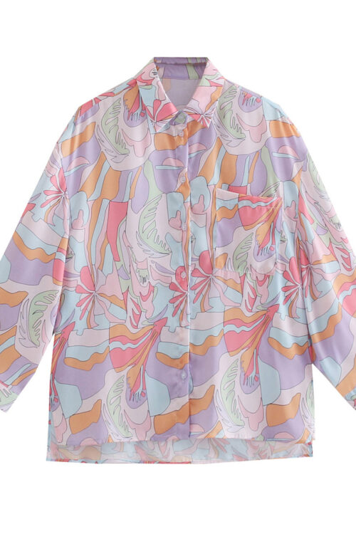 Spring Summer Long Sleeve Shirt Women Printed Tie-Dyed Shirt Design Top