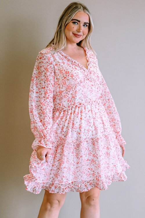 Pink Frilled Tiered Floral Plus Size ...