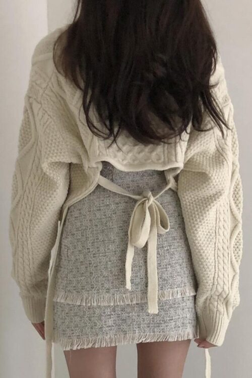 Japanese Sweet Lace Up Knit Sweater W...