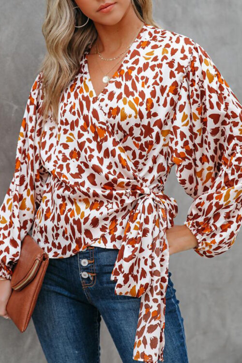 Spring Summer New  Long-Sleeved Casual Shirt Fashion Floral Print Lantern Sleeve Loose Women Top
