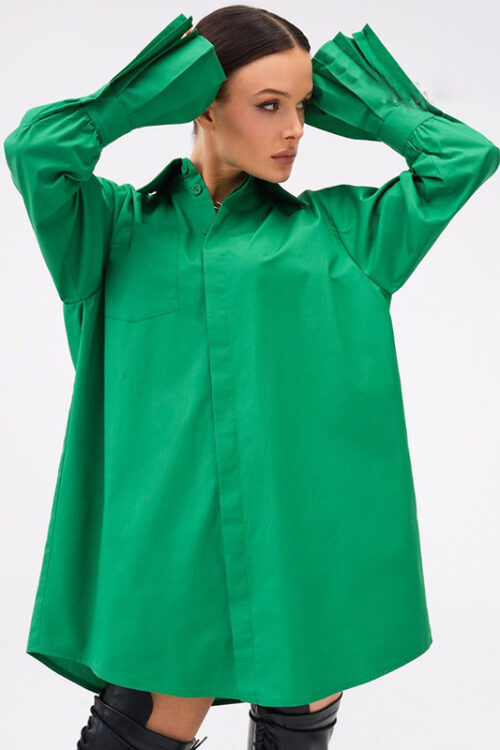 Autumn Clothing Retro Green Loose Long Sleeve Long Shirt Women Oversized Shirt