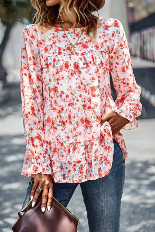 Women Blouses Top Spring Summer Pattern Print T shirt Babydoll