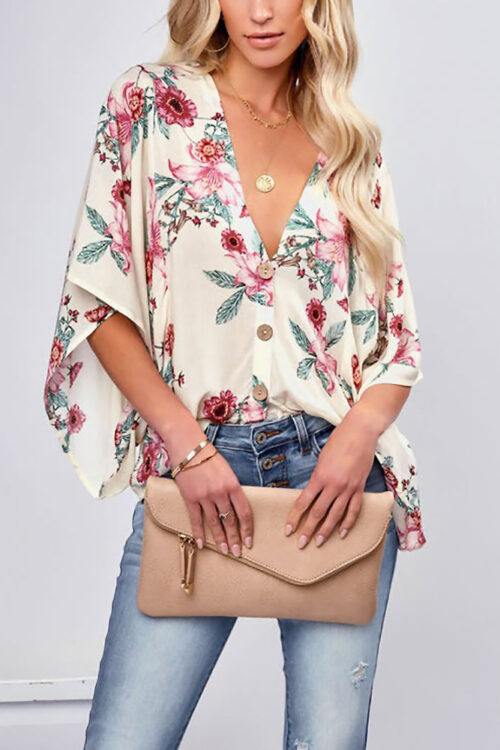 Summer Printed Cardigan Batwing Sleev...