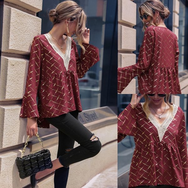 Floral Loose Summer V neck   Long Sleeve Cardigan Babydoll Shirt Top for Women - Image 4