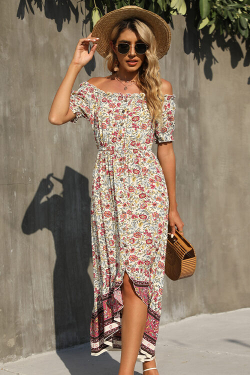 Summer Floral-Print off-Shoulder Irre...