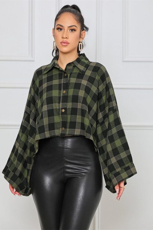 Short Loose Single Breasted Plaid Women Top