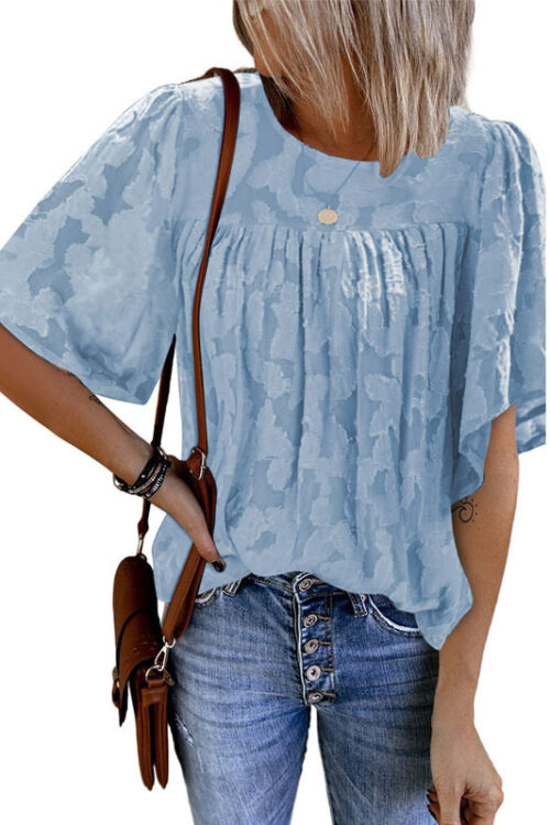 Summer Half Sleeve Lace Shirt Ladies Loose round Neck Pullover