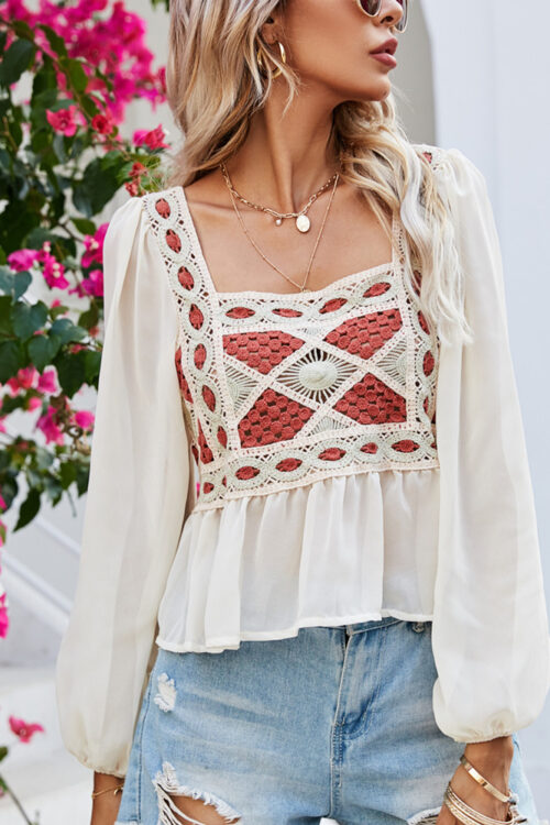 Summer Crocheted Hollow Out Cutout Embroidered Top