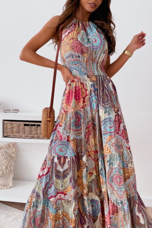 Sexy Floral Backless Dress Bohemian M...