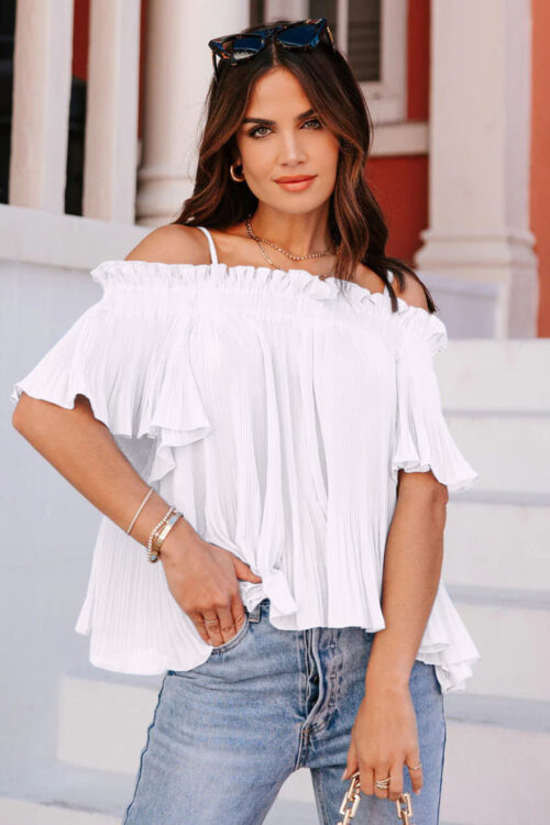 Pleated off Shoulder Wrapped Chest Strap Top with Lining