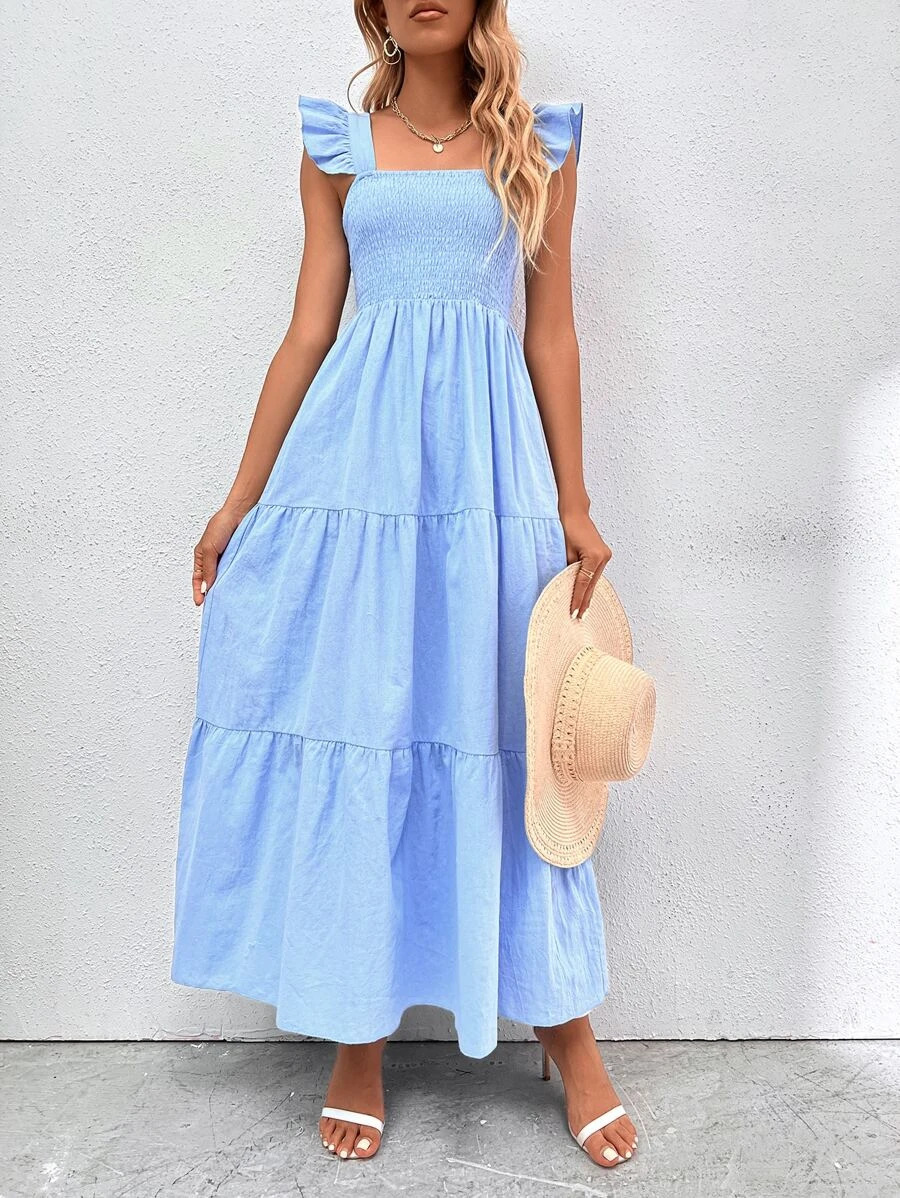 Women Summer Strap Ruffled Dress