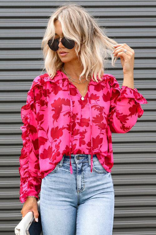 Rose Pleated Printed Shirt Autumn Loo...