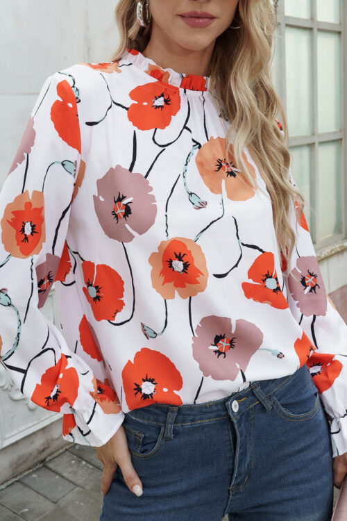Women Clothing Spring Autumn Long Sleeve Top Floral Print Shirt