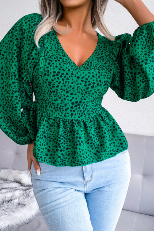 Lantern Long Sleeve Casual Leopard Print Chiffon Shirt Top Women Clothing Spring Summer