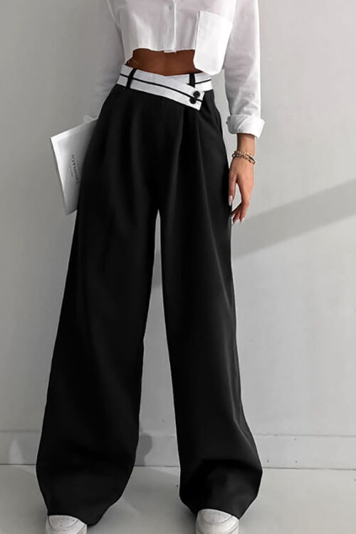 Spring Summer Office Contrast Color Work Pant Women  Casual Draping Mopping Pants Wide Leg Pants Design Women  Clothing