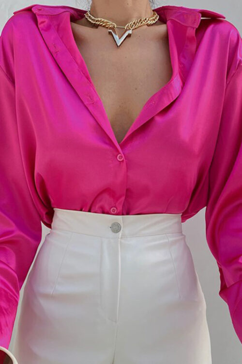 Women Long Sleeved Satin Shirt Spring...